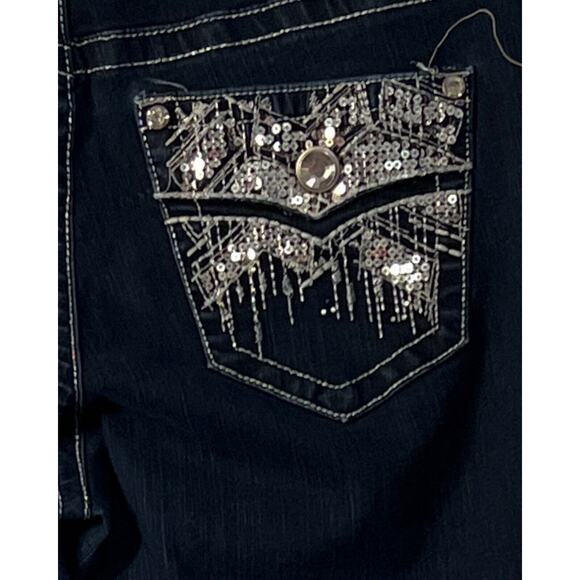 Rebel Soul Womens Jeans Size 14 Blue Straight Leg Mid Rise Sequins Stretch 34" - Picture 6 of 10